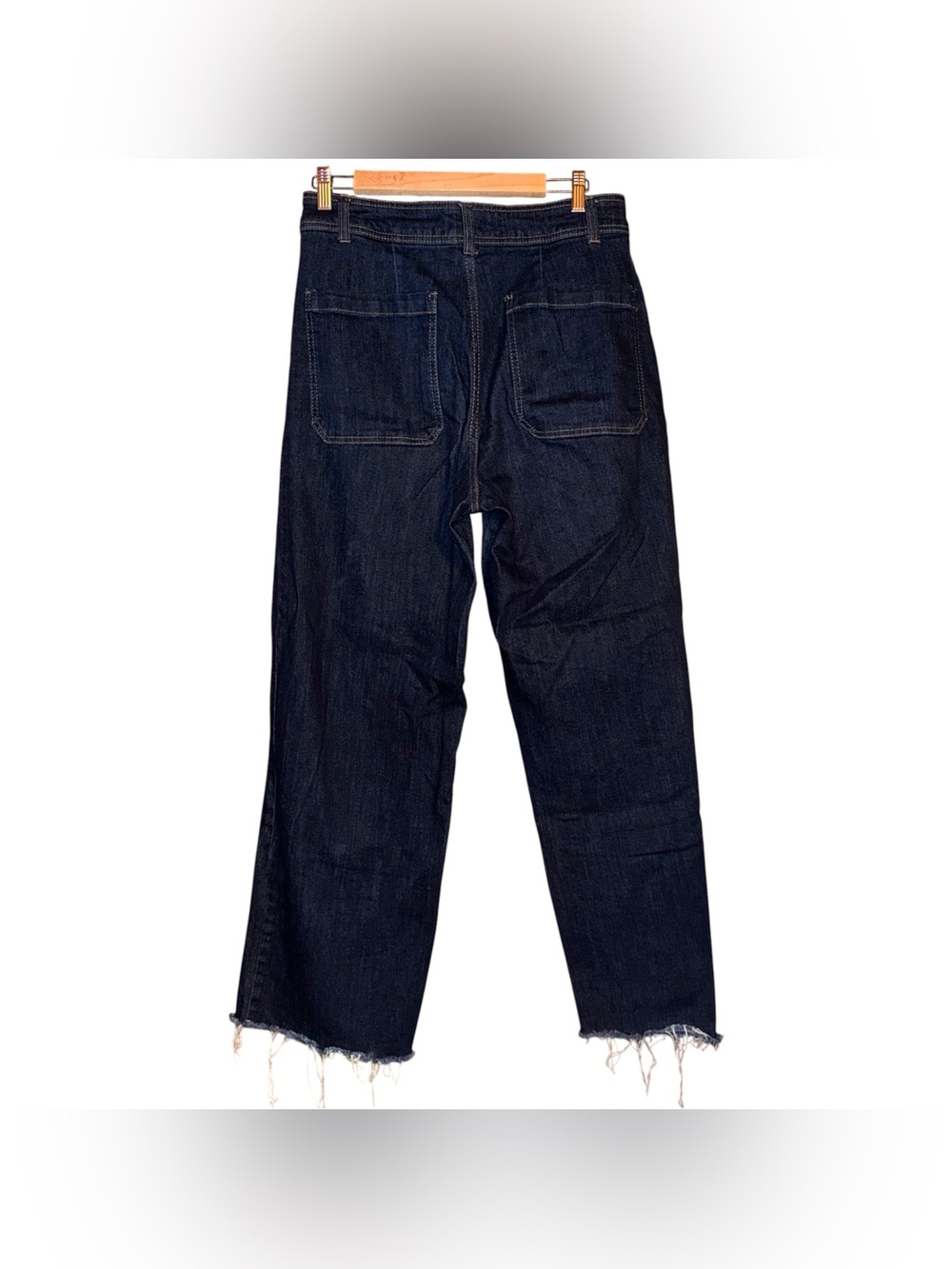 OAT NY High Rise Wide Leg Jeans Dark Blue Raw Hems Size 10/30 - Picture 12 of 15